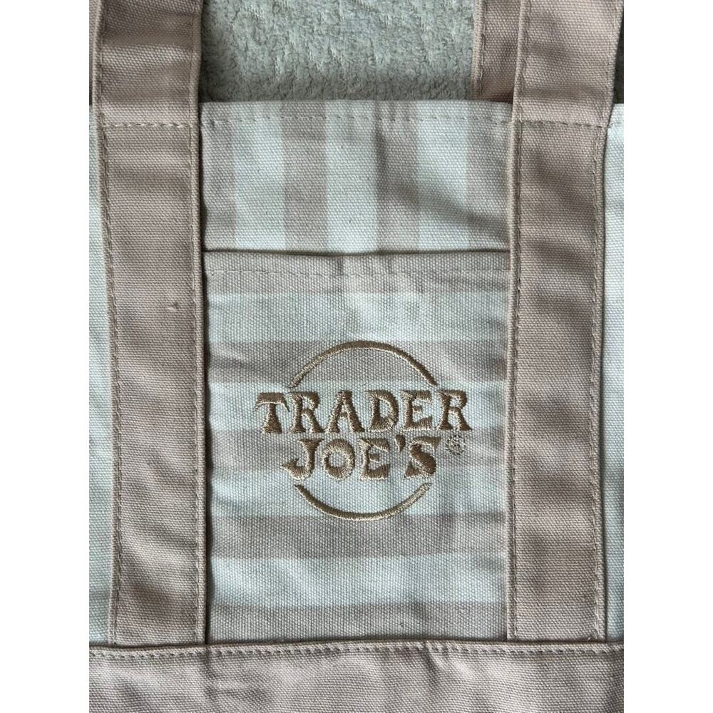 Trader Joe's Beige Striped Mini Canvas Tote Bag NWT - Picture 2 of 6